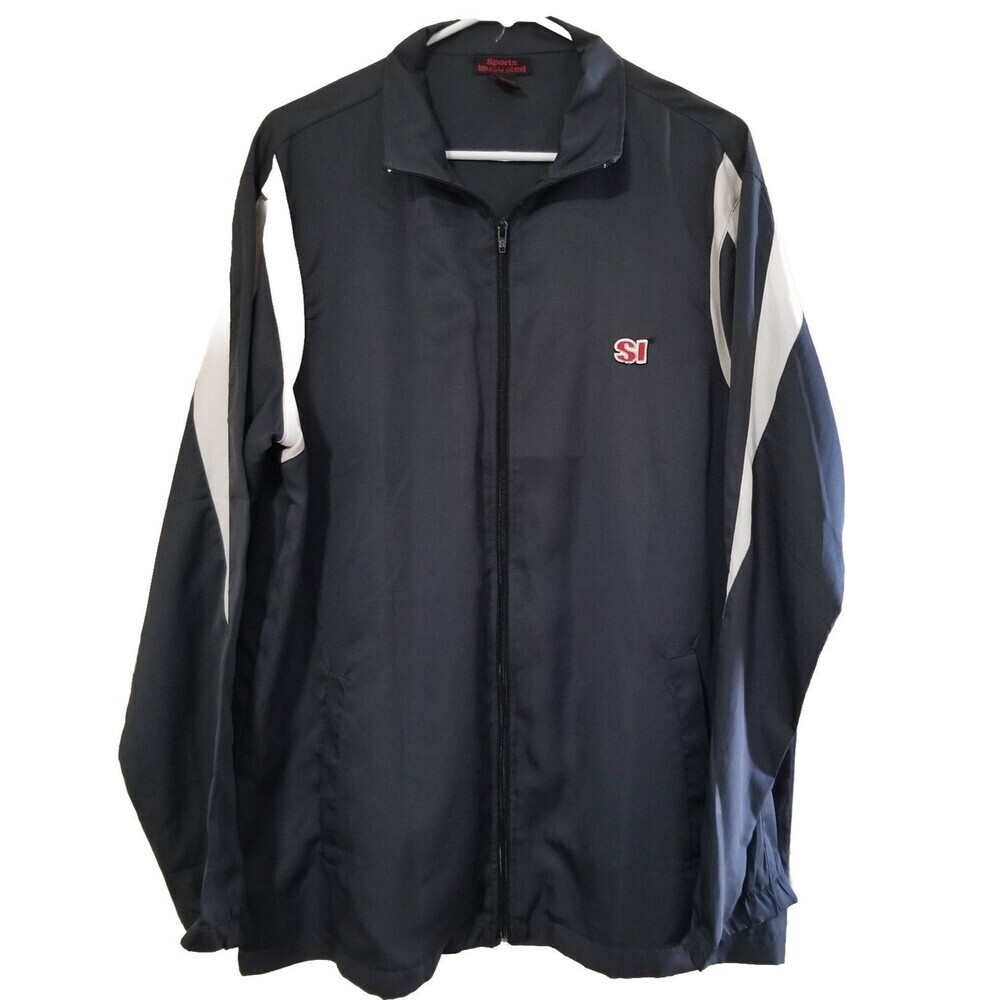 Sports Illustrated Jacket XL Full Zip‎ Windbreaker 100% Polyester Blue White